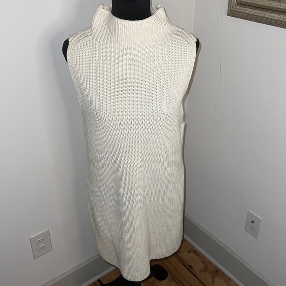 fab’rik ivory cream ribbed sleeveless mock neck long sweater side high slits S - Picture 1 of 6